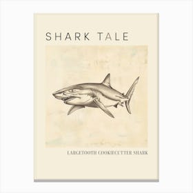 Largetooth Cookiecutter Shark Vintage Illustration 2 Poster Canvas Print