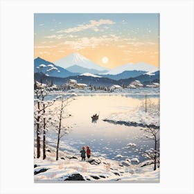 Lake Toya In Hokkaido, Ukiyo E Drawing 2 Canvas Print