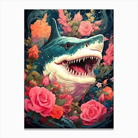Shark With Roses Canvas Print
