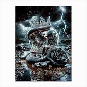 Dark Skull And Roses Thunder Canvas Print