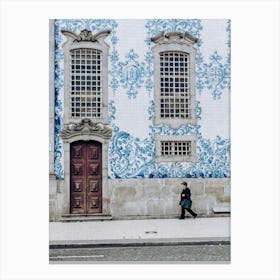 Portuguese building with beautiful artwork in Porto Canvas Print