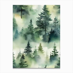 Appalachian Mountains of Misty Pines Watercolor Print of Evergreen Forest..139 Canvas Print