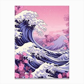 Great Wave With Lavender Flower Drawing In The Style Of Ukiyo E 3 Canvas Print
