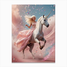 Unicorn Girl In Pink Dress Canvas Print
