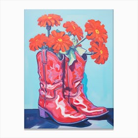 A Painting Of Cowboy Boots With Orange Flowers, Fauvist Style, Still Life 2 Canvas Print