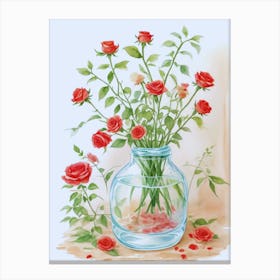 Red Roses In A Vase Canvas Print