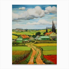 Green plains, distant hills, country houses,renewal and hope,life,spring acrylic colors.21 Canvas Print