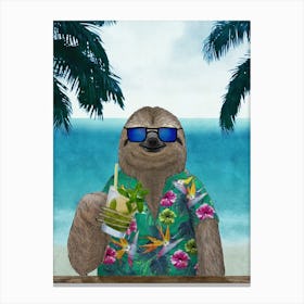 Sloth On Summer Drinking Mojito Canvas Print