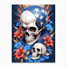 American Flag Floral Face Evil Death Skull (1) Canvas Print