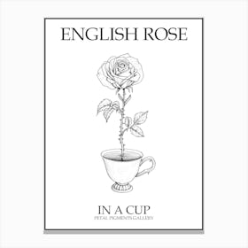 English Rose In A Cup Line Drawing 4 Poster Canvas Print