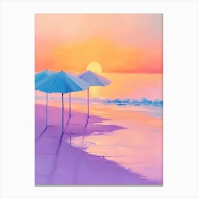 Sunset Umbrellas On The Beach Canvas Print