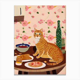 Cat With Pizza And Empanadas Canvas Print