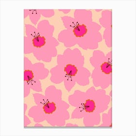 Orange And Pink Retro Floral Canvas Print