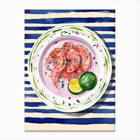 A Plate Of Prawns Top View Food Illustration 3 Canvas Print