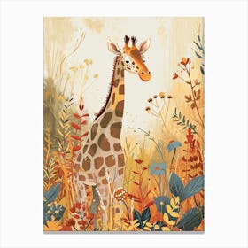 Modern Illustration Of A Giraffe In The Plants 5 Canvas Print