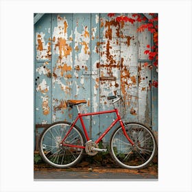 Bicycle Leaning Against Rustic Wall Canvas Print