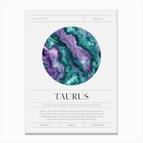 Taurus Zodiac Sign, Emerald Birthstone Crystal Gem Canvas Print