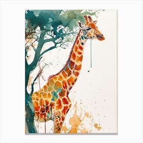 Giraffe Under The Acacia Tree Watercolour 1 Canvas Print