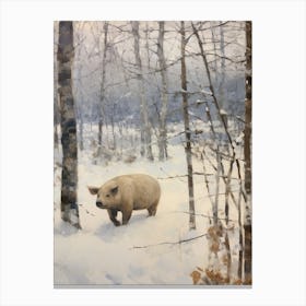 Vintage Winter Animal Painting Wild Boar 2 Canvas Print