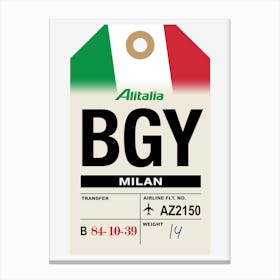 Milan (BGY) Italy Vintage Airline Luggage Tag Canvas Print