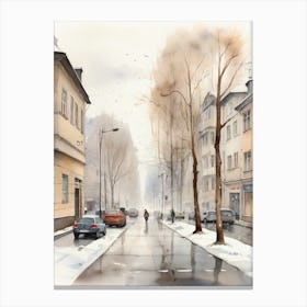 Watercolor Of A City Street Canvas Print