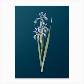 Vintage Blue Iris Botanical Art on Teal Blue n.0774 Canvas Print