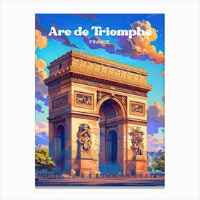 Arc De Triomphe Vibrant Travel Art Illustration Canvas Print