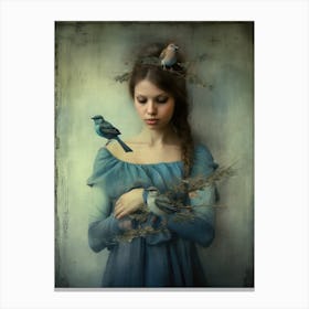 Girl With Birds Canvas Print