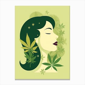 Woman With Marijuana Leaves Canvas Print