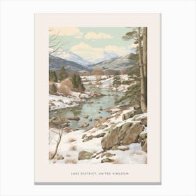 Vintage Winter Poster Lake District United Kingdom 2 Canvas Print