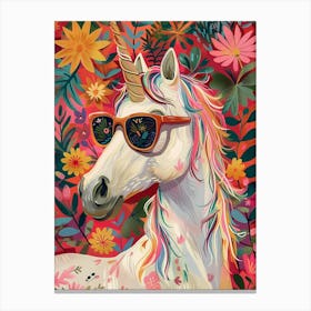 Floral Unicorn With Sunglasses 1 Canvas Print