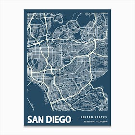 San Diego Blueprint City Map 1 Canvas Print
