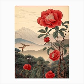 Higanatsu Red Camellia 1 Japanese Botanical Illustration Canvas Print