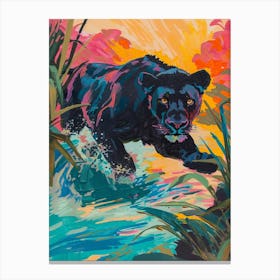 Black Lion Crossing A River Fauvist Painting 1 Canvas Print