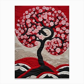 Cherry Tree, Japanese Quilting Inspired Art, 1496 Canvas Print