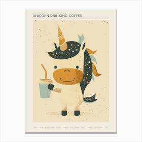 Unicorn With A Coffee Cup Muted Pastels Poster Canvas Print