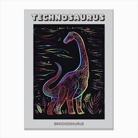 Abstract Neon Line Illustration Brachiosaurus 2 Poster Canvas Print