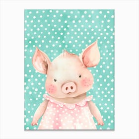 Little Baby Pig In A Dress. Whimsical Vintage Illustration, Kids Room Canvas Print