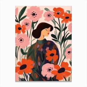 Woman With Autumnal Flowers Anemone 2 Canvas Print