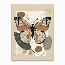 Boho Minimalist Butterfly with Leaves v4 Canvas Print