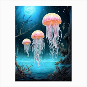 Moon Jellyfish Pencil Drawing 3 Canvas Print