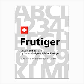 Frutiger font, 1974 — design typography poster 1 Canvas Print