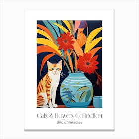 Cats & Flowers Collection Bird Of Paradise Flower Vase And A Cat, A Painting In The Style Of Matisse 0 Canvas Print