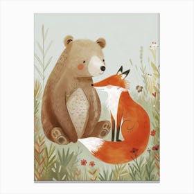 Sloth Bear And A Fox Storybook Illustration 4 Canvas Print