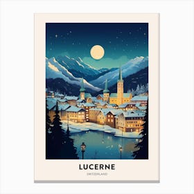 Winter Night  Travel Poster Lucerne Switzerland 3 Canvas Print