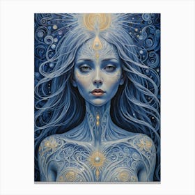 Indigo Starseed - Ethereal Woman Third Eye Chakra Spiritual New Age High Vibrational Art Frequency Glow Healing Zodiac Astrological Connected Source Universe 11.11 Stay Awake HD Canvas Print