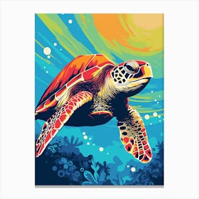Sea Turtle Swimming Colour Pop 4 Canvas Print