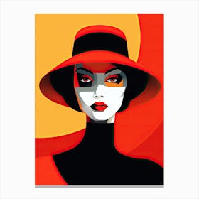 Woman In A Red Hat, Minimalism Canvas Print