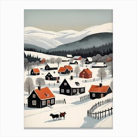 Scandinavian Village Scene Painting (33) Canvas Print
