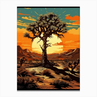 Joshua Tree In Desert In Gold And Black (4) Canvas Print